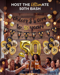 50Th Birthday Decorations for Men, 3 Pre Strung Cheers to 50 Years Banner with G
