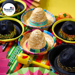 6 PCS Cinco De Mayo Fiesta Fabric and Straw Sombrero Headbands Party Costume for
