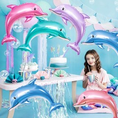 8PCS Dolphin Balloons Foil, 45IN Large Dolphin Balloons for Party Decorations