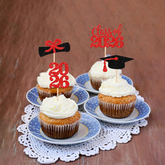 36 PCS 2026 Graduation Theme Cupcake Toppers Glitter Class of 2026 Grad Cap Dipl