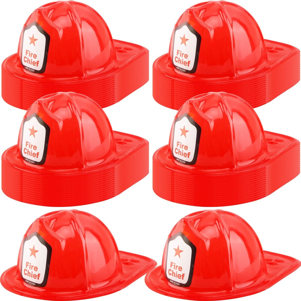 Restroma 60 Pack Children Firefighter Hat Bulk Fire Chief Helmet Plastic Fire…