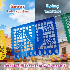 Mexican Fiesta Decorations 54 FT Waterproof Papel Picado Banner Flags Pack