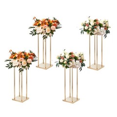 VEVOR 4PCS Gold Metal Wedding Flower Stand 23.6″ Geometric Column w/ Laminate