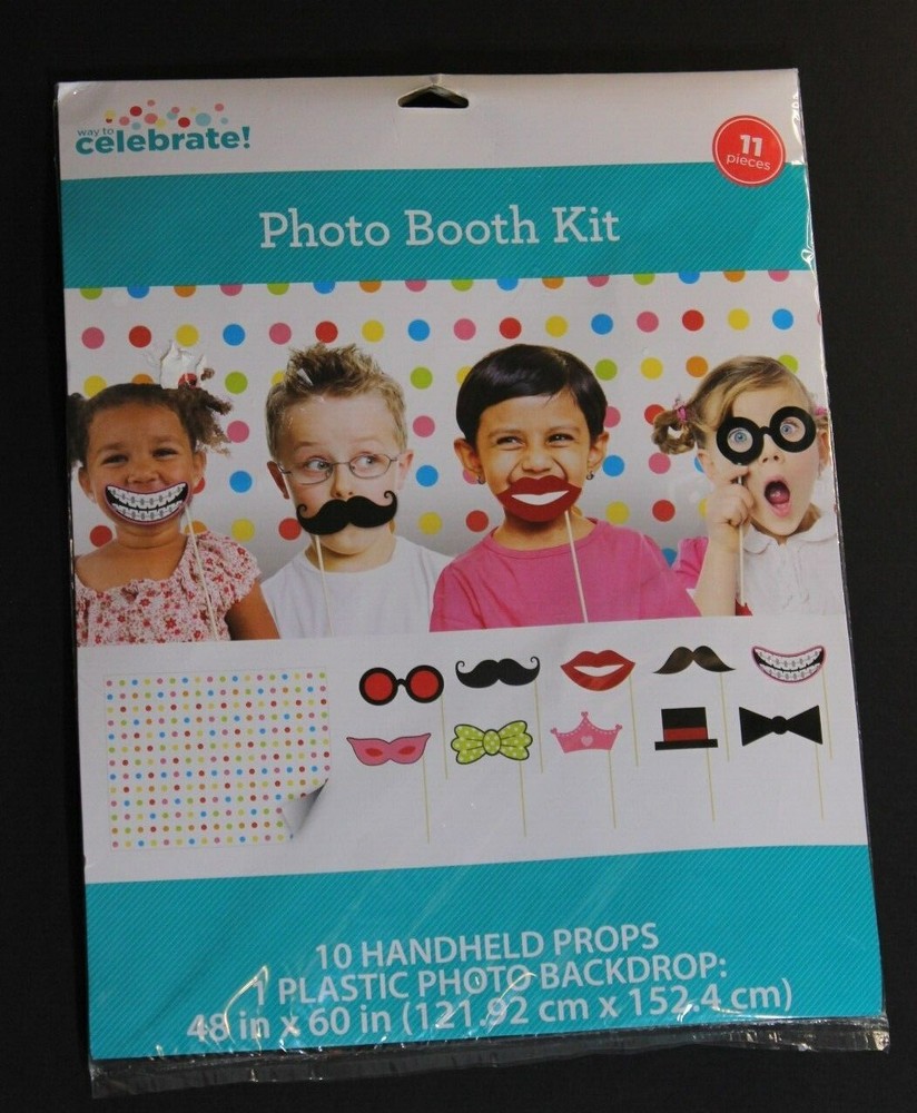 Way to Celebrate – Photo Booth Kit – NIP – 10 handheld props/1 plastic photoback