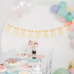 Champagne Bow Garland Banner 1 String 9 PCS, Pre-Strung Satin Ribbon Bow