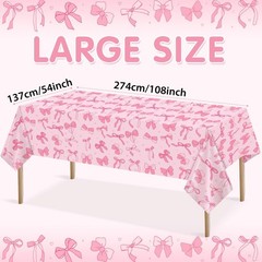 3 Pack Pink Birthday Bow Party Decorations Tablecloths, Large Size 54 X 108 Inch