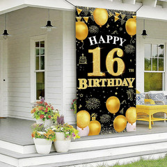 Happy 16Th Birthday Decorations for Girls and Boys, Black and Gold 16Th Birthday