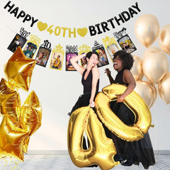 Happy 40Th Birthday Photo Banner Decorations for Approaching 40 Years Old, Black