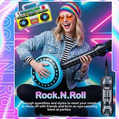 12 Pieces Inflatable Instruments Party Props Rock Star Toy Set Blow Up Guitar