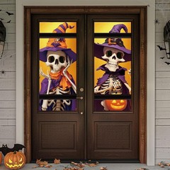 Halloween Window Cover Decorations 2 Pcs, Fabric Spooky Cute Black and Orange