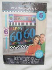 60TH BIRTHDAY PARTY SCENE SETTER WALL DECORATING BANNER KIT 6 FT BACKDROP