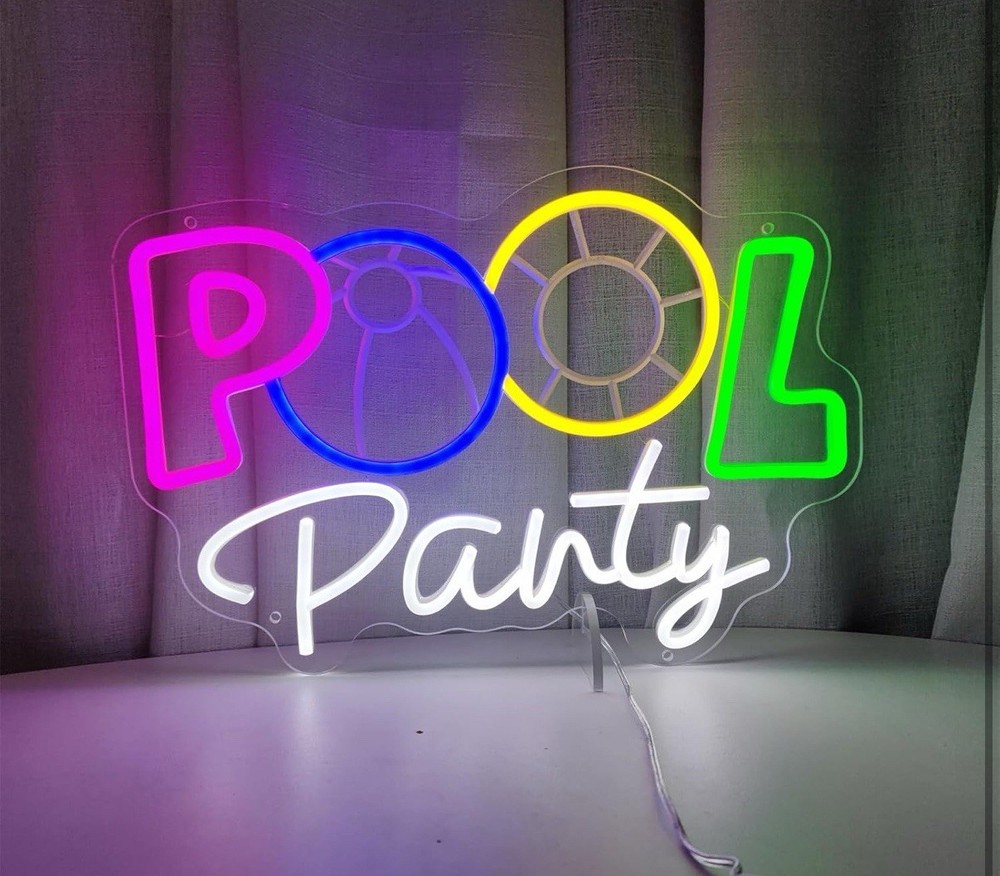 Pool Party Neon Sign for Wall Decor,Pool Party Decorations 16.5″ x 11″