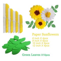 30Pcs Sunflower Tissue Paper Flowers 4 Size White Yellow Daisy Theme Party Dé…