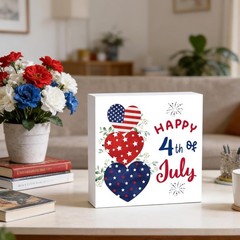Festive 4th of July Decoration – Rustic Wooden Sign with Heart Design, 5.9 Inch