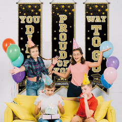 Graduation Party Decorations Indoor – Black Gold Class of Congrats Grad Porch Si