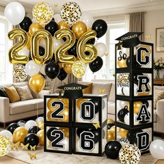 2026 Graduation Party Decorations: 4 Pcs Black Balloon Boxes with Letters 202…