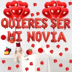 2 Set Red QUIERES SER MI NOVIA Balloons – 1200pcs Red Artificial Rose Petals 34p