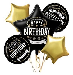 Happy Birthday Aged to Perfection Balloon Bouquet 5pc Black Gold Adult Party