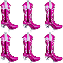6 Pcs Cowboy Boot Balloons Bulk 25.6 Inch Large Cowgirl Rodeo Western Foil Jumbo