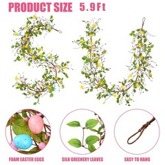 5.9FT Artificial Easter Egg Garland Eggs with Colorful Berries Greenery Leaves R