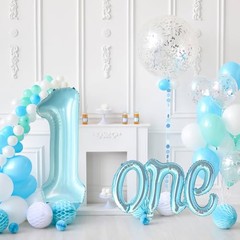 2Pcs Large Light Blue Number 1 Balloon and Script Letter One Light-blue
