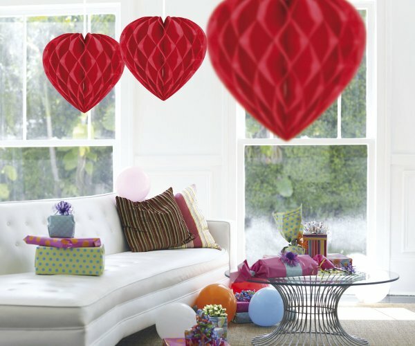 Decoration Honeycomb Heart Red 30cm
