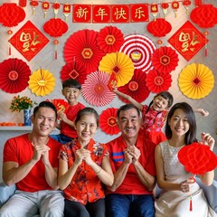 63PCS Chinese New Year Party Decorations Set, Red Oriental Hanging Decor
