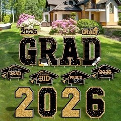 Extra-Large 14 PCS Class of 2026 Graduation Signs with Sturdy Stakes – Blue Gold