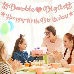 10th Birthday Decorations for Girl 12cm x 14.3cm, Rose Gold Banner