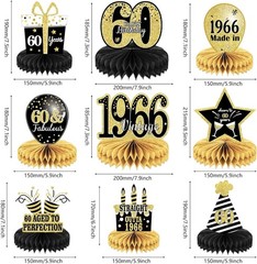 Elegant 60th Birthday Table Decorations – 9PCS Vintage Honeycomb Centerpieces