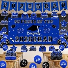 59Pcs Graduation Decorations 2026 Backdrop Balloons Banner Centerpiece Hangin…