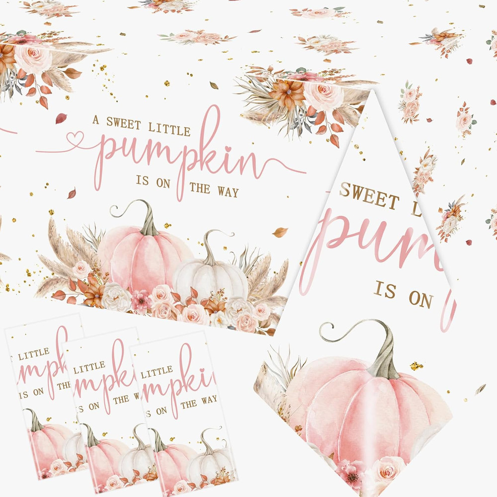 3Pcs Pink Little Pumpkin Table Cloth for Girl, Boho Fall Baby Shower