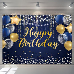 Happy Birthday Backdrop 7X5Ft for Men Boys Navy Blue and Gold Happy Birthday Ban