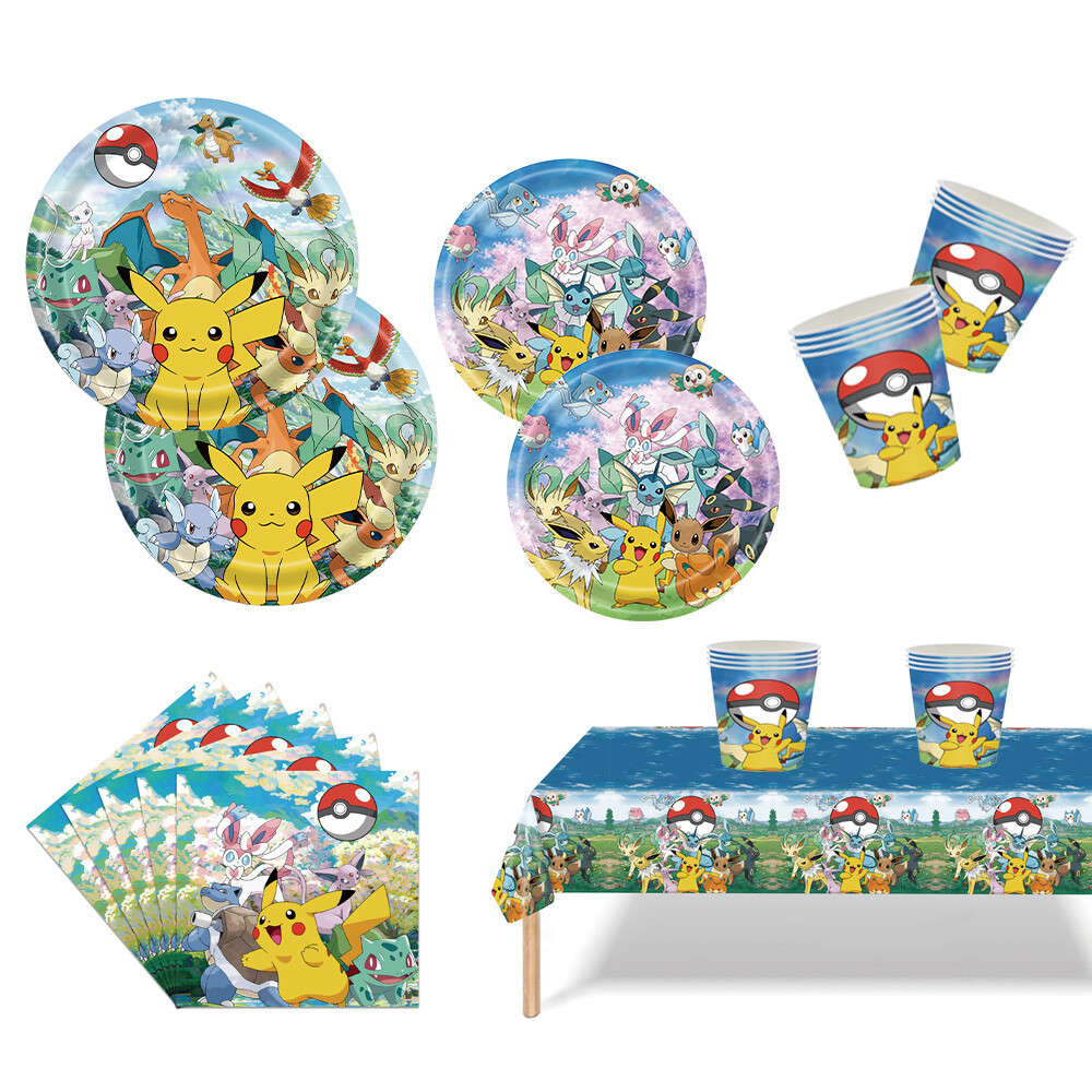 Eevee Party Supplies Set Plates Cups Tablecloth Napkins Birthday Decor