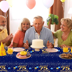 75Th Birthday Decorations for Men – 3Pcs Navy Blue and Gold Table Covers, Rectan