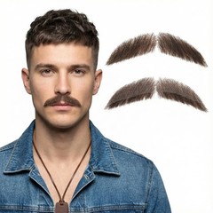 Realistic Brown Handlebar Mustache for Men – Human Hair, Hand-Tied Lace Fake …