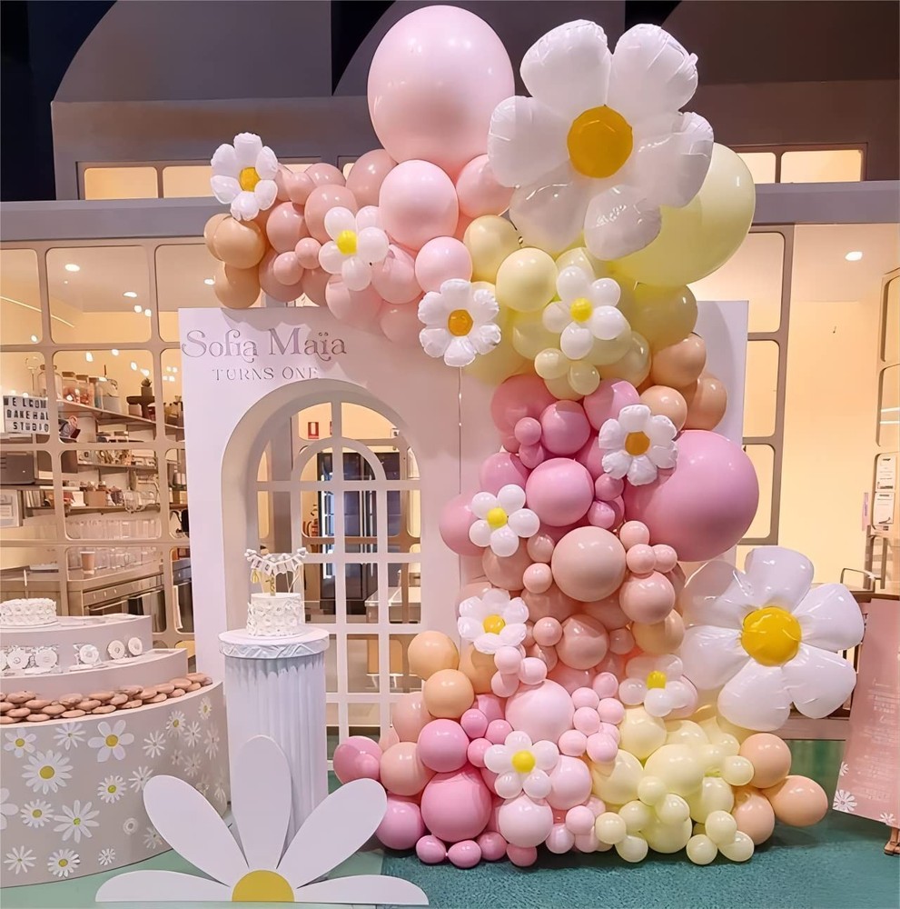 Daisy Balloon Garland Arch Kit Macaron Pastel Pink And Yellow Boho Groovy Par…