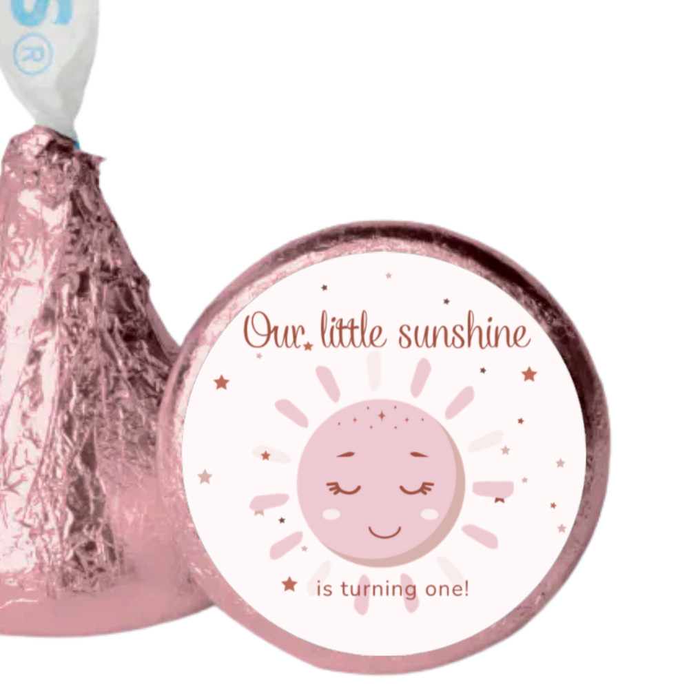 Our Little Sunshine Is Turning One Candy Stickers | Girls 1st Birthday | Pink