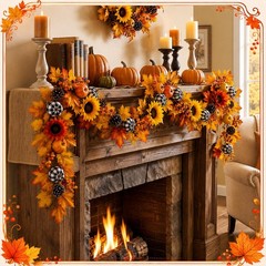 6 ft Fall Garland Decoration Autumn Sunflower Pumpkin Garland with Buffalo Pl…