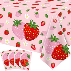 4 Pack Strawberry Tablecloth Pink Strawberry Birthday Party Decorations Berry