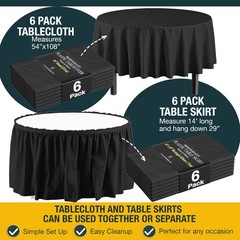 Black Plastic Table Cloth Round Table Cover 84″ Disposable Table Cloths for P…