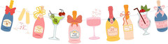 Pre-Strung Champagne Wine and Other Drinks Bottles and Glasses Banner, Happy 21S
