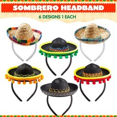 6 PCS Cinco De Mayo Fiesta Sombrero Headbands – Party Costume Accessories, Luau