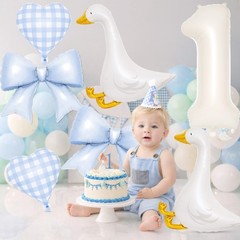 Silly Goose 1st Party Decorations – 7 Pcs Goose Balloons & Blue Bow Set – 40”…
