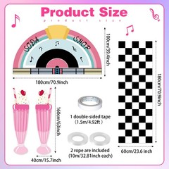 4 Pcs 50s Party Decorations 1950s Record Party Entryway Diner Door Banner Bla…