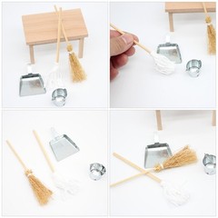 1Set Wood Mini House Furniture Assorted Color For Collectors Mini Bucket And Mop
