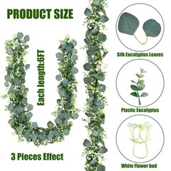 Sggvecsy 6 Pack Artificial Eucalyptus Garland Leaves 6PCS, Green