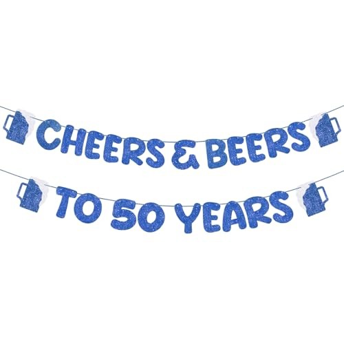 Pre Strung Cheers & Beers to 50 Years Banner Glitter 50th Birthday Dark Blue