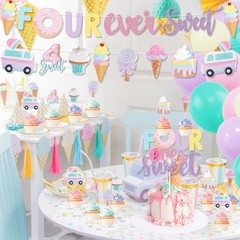 Four Ever Sweet Ice Cream Donut Party Decorations – Banner, Cake, Cupcake Top…