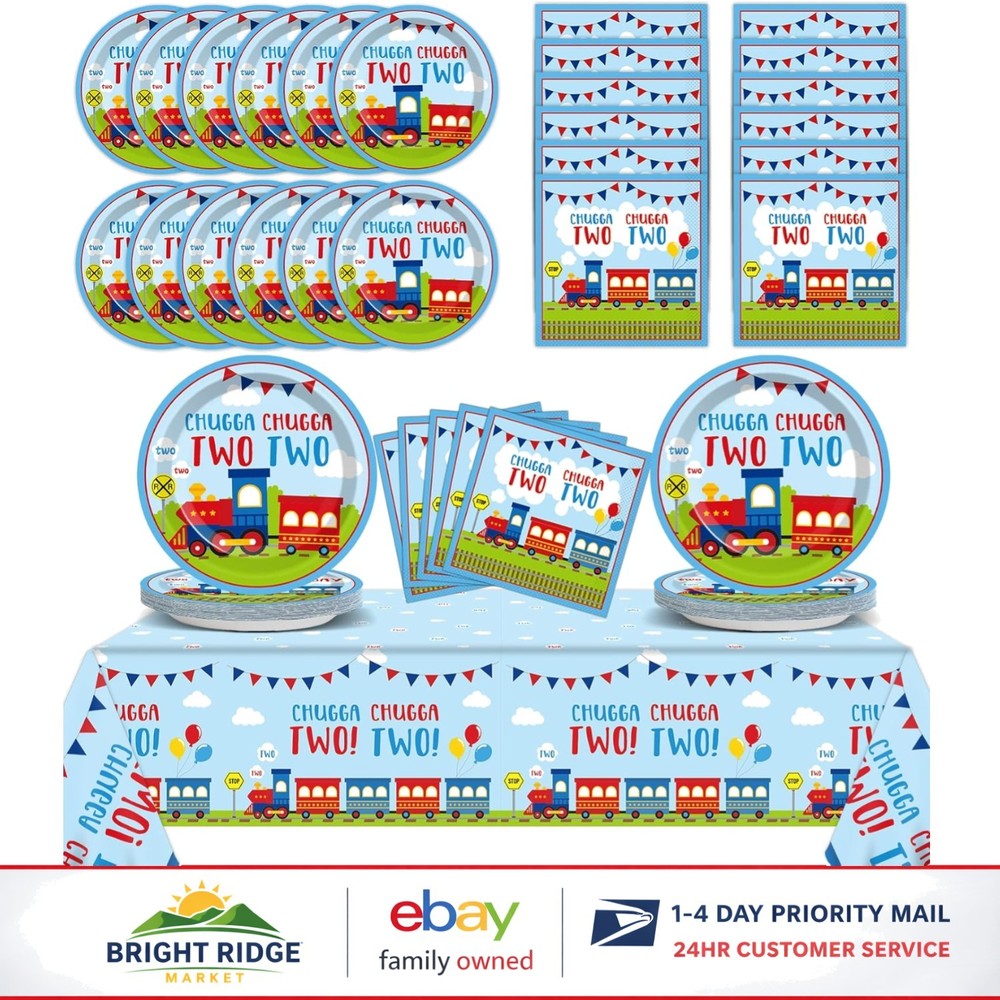 Charming Train Pattern Disposable Plates and Napkins for Birthday Parties